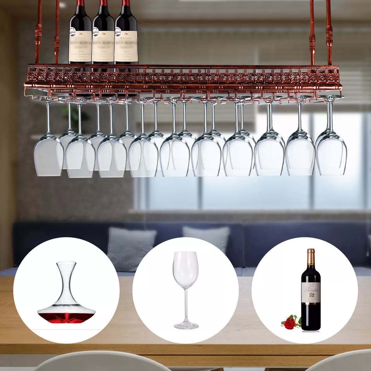 Pot Rack Kitchen Wine Rack Ceiling Mount | Pan Rack/Hanging Shelf Hanger  Organiser Kitchen Storage Shelving Tray Holder, Wooden and Metal, White  (Size