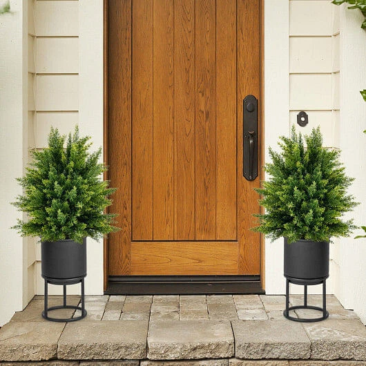 2-Pack Artificial Cedar Topiary Ball Tree with Cement Pot - Color: Green - Image 2 of 4