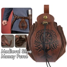 Men PU Leather Coin Purse Medieval Belt Coin Pouch Drawstring Bag Cosplay Retro