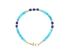 Kingman Turquoise and Blue Lapis Bracelet with Gold Accents