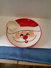 Christmas Holiday Chip and Dip Santa Face Ceramic Plate 11" Essential Home
