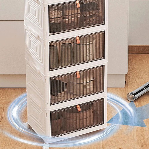 4Fl Stapelbox Faltbare Aufbewahrungsbox mit Deckel Groß mit Türen und Rädern - Bild 6 von 8