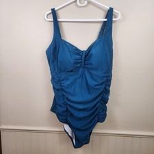 New DACI Swimsuit Ruched Sides Flattering Tummy Control Teal Blue NWT SZ 20W
