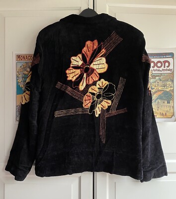 Indigo Moon Black Floral Embroidered Lined Jacket S 14 12 East | eBay