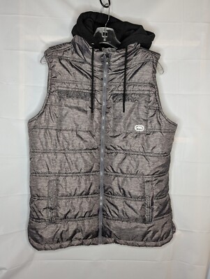 Marc Ecko Unltd Men's Gray Puffer Hoodie Vest Full Zip Sz M Y2K Retro Hip 