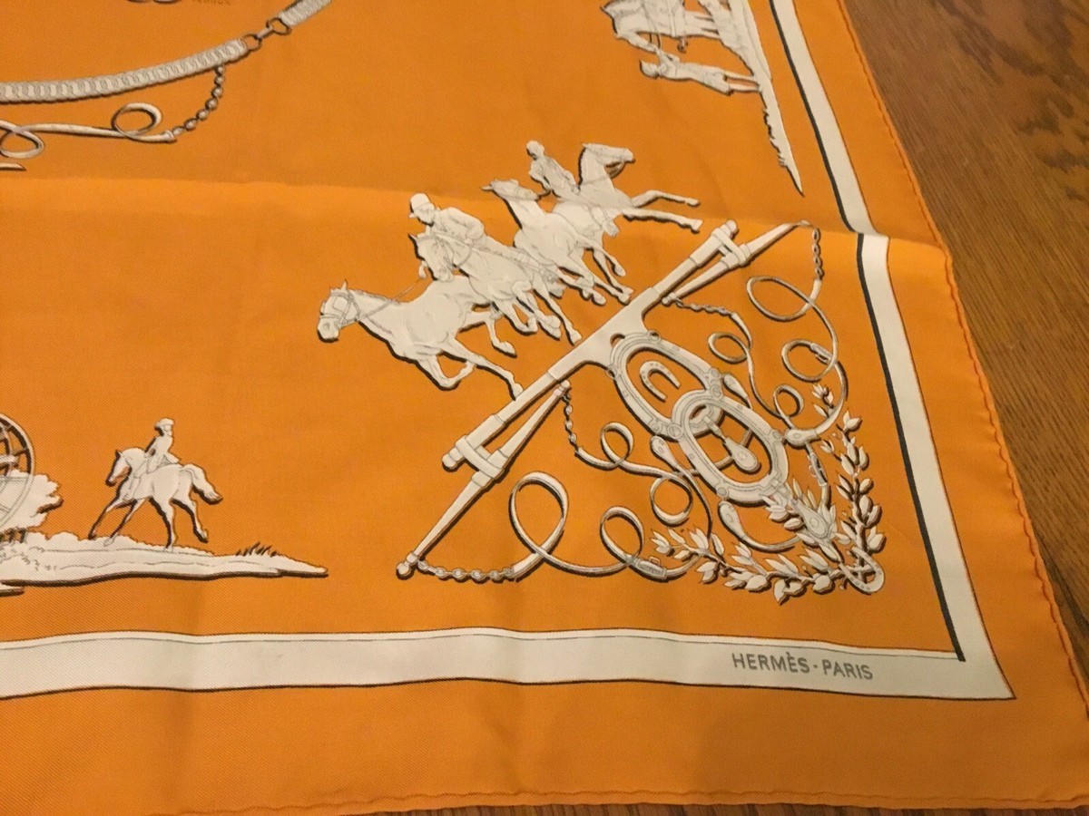 Vintage HERMES PHAETON Orange Silk Scarf By Philippe Ledoux