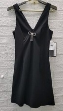 New Adrianna Papell Sleeveless Crepe Mini Dress W/Rhinestone Bow Black Size 10