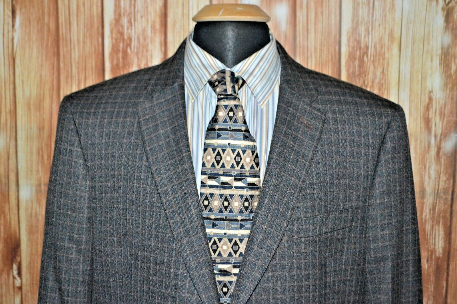 Tommy Hilfiger Men Brown Check Polyester Blend 2 Front Button Sports Coat Sz 46R thumbnail 2