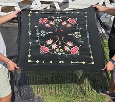 Black Manila Manton Silk Shawl   Floral Embroidery   Dance Starter Flamenco