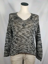 Eileen Fisher Sweater Crochet Sheer Streaked Dyed Black Gray Womens Petite Small
