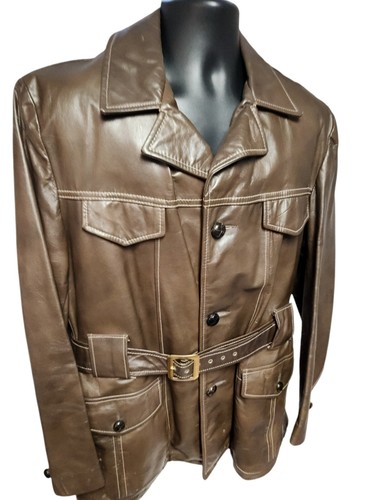 Vtg 1970s Jcpenney Brown Leather Jacket w/Belt ~ Mens sz 42 Removable Zip Lining - Picture 4 of 13