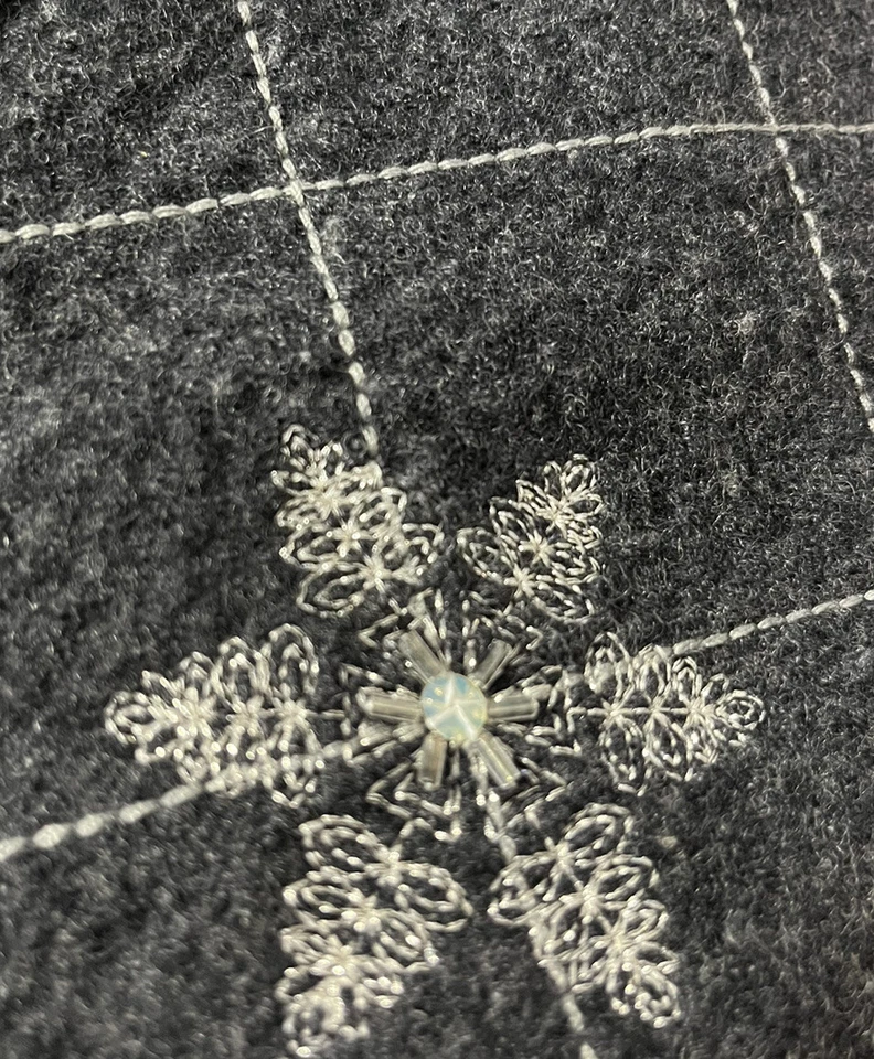 Wool Cardigan Size 16 Sophisticate Front Zip Sweater Bead/Sequin Snowflake Xmas - Image 2 of 4