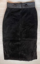 VINTAGE CAYENNE SUEDE LEATHER, WOMEN'S BLACK MIDI PENCIL SKIRT, 13/14, EUC