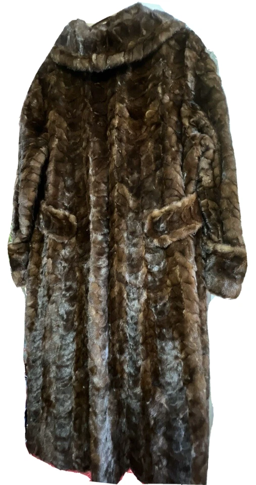 VTG FUR COAT GENUINE FULL LENGTH MAHOGANY BROWN MINK TEXTURED MARSHALL & SWIFT - Image 3 of 4