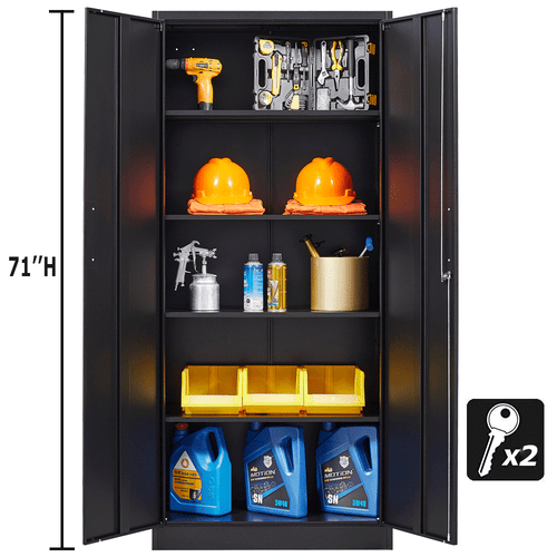 Garage Cabinet 71'' Tall Metal Storage Cabinet with Doors 4 Adjustable Shelves - Picture 2 of 12