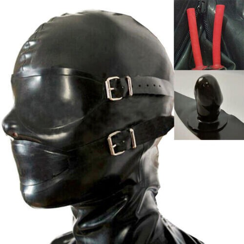 Latex Rubber Hood with Removable Eyes and Mouth Mask Open Eyes Mouth NOSE TUBE - Picture 7 of 11