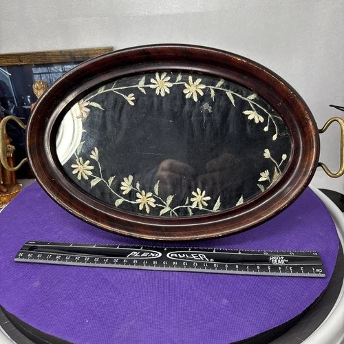 Civil War Era Dressing tray Embroidered Needlework Antique Vintage