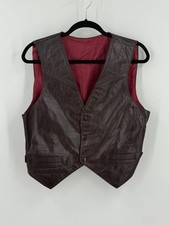 Vintage Men's Dark Chocolate Brown Leather Snap-Button Down Western Vest