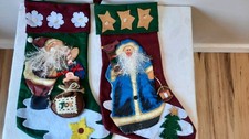 Vintage Lot of 2 Felt Crafted Hand made Christmas Stockings Santas