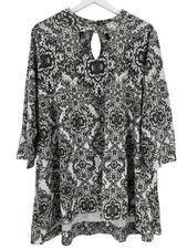 Style & Co Tunic Top Womens 3X Gray Black Damask Print Keyhole Stretch Knit