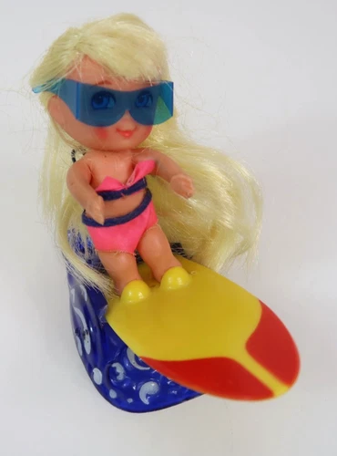 Mattel Liddle Kiddles Surfy Skiddle Surfer Doll Wave Surfboard Blue Glasses