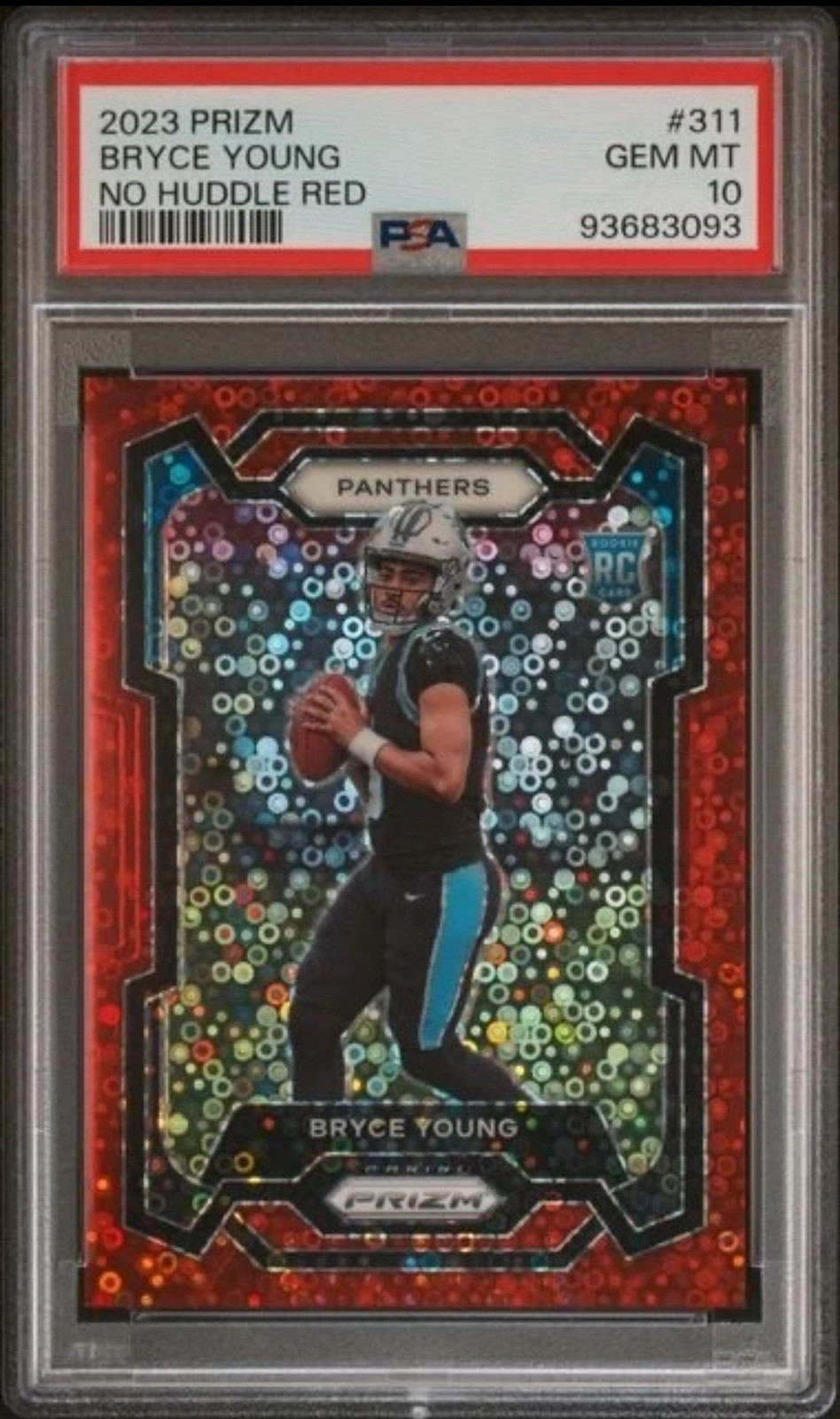2023 Panini Prizm Bryce Young #311 Red No Huddle /70 RC ROOKIE PSA 10 PANTHERS