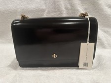 TORY BURCH EMERSON PATENT FLAP ADJUSTABLE CROSSBODY/ SHOULDER BAG - BLACK - NWT