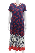 La Double J Womens Printed Sporty Swing Dress Navy Blue Red Size Medium