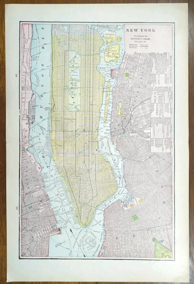 Mapa de colección de la ciudad de Nueva York de 1907 14"x22" ~ Antiguo Antiguo Original MANHATTAN NYC Foto 2 de 4