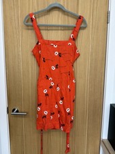Next Linen-Blend Floral Playsuit - Orange/Red - Size 12 Holiday Beach Summer