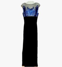 E DAVID MEISTER BLACK W/BLUE SEQUIN DESIGN MAXI DRESS Size 12