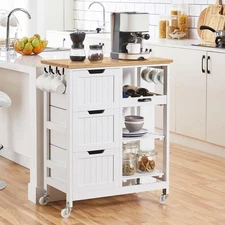 Kitchen Island Cart on Wheels with Bamboo Countertop, Rolling Serving Utility