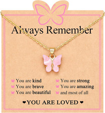 Pink Butterfly Necklace Graduation Kindergarten 5Th 8Th Grade Birthday Christmas