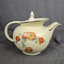 Vintage 1930s Hall's Superior Quality Orange Poppy, Teapot & Lid USA