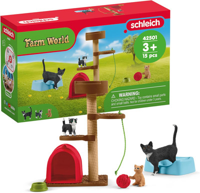 Farm World Cute Cats and Kittens Playtime Figurine Set - 9-Piece Realistic Momma