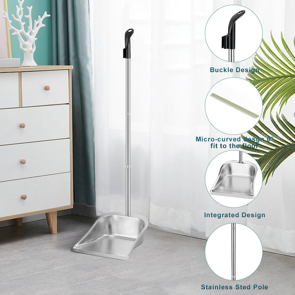 Dust Pans with Long Handle - 35”Heavy Duty Metal Upright Stand Up ...