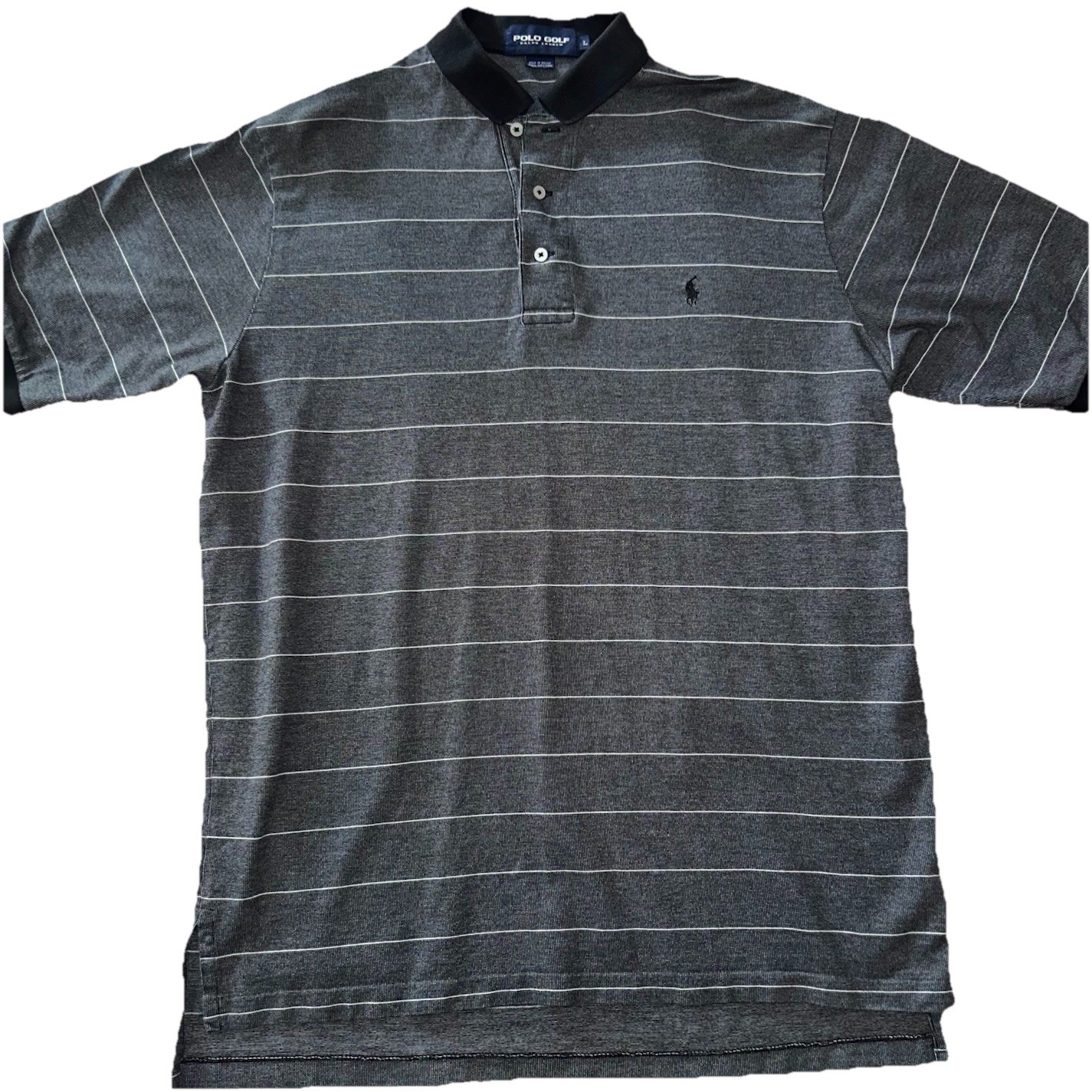 PONY Polo Golf Ralph Lauren Vintage Camicia Uomo Grande Grigio Nero Righe Manica Corta
