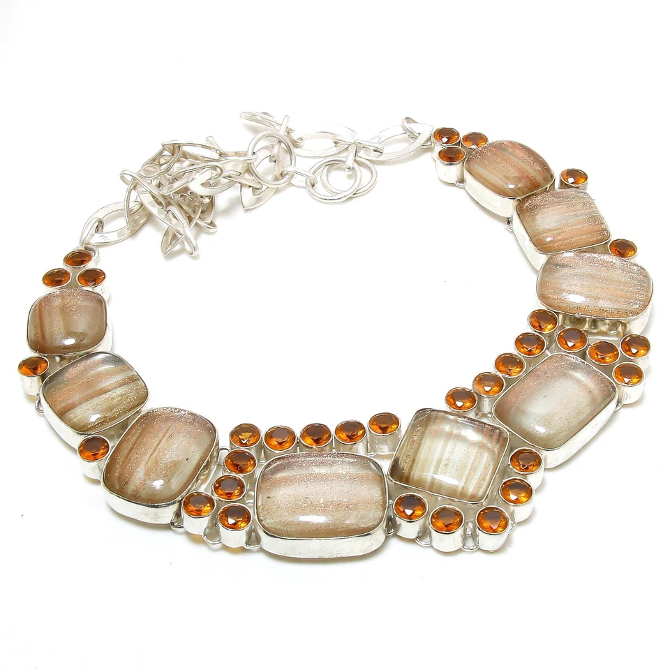 Collar de piedras preciosas de citrino de ópalo hidro hecho a mano collar de joyería tamaño 18 pulgadas Foto 2 de 4