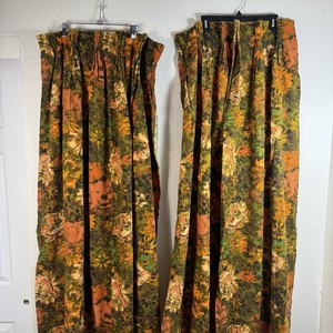 60s 70s Retro Boho Curtain 4 Panels Drape Brown Floral Orange Vintage
