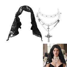 Lace Mantilla Veil Head Coverings for Church Latin Mass with Cross Necklace