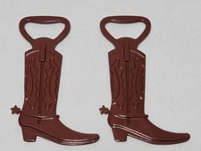 2 X Brown Cowboy Boot Bottle Openers Lot 3.5" Metal w/ Spurs top opener pair set