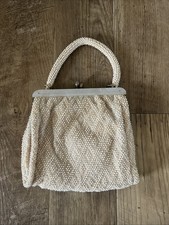Vintage 1950 s/60 s White And Ecru Beaded Purse Handbag 9 x10