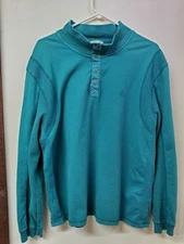 Calvin Klein Jeans Sweater Size XL Mens Turquoise High Neck Buttons Pullover