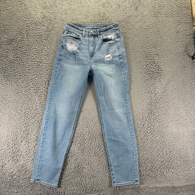 American Eagle Outfitters Jeans Women 2 Blue Cotton Denim Mom Straight Stretch