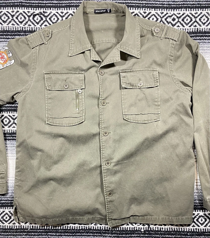 Chaqueta Abrigo SLAYER Banda Parche Militar Para Hombre 2XL Verde Cremallera Bolsillo Charreteras Foto 2 de 4