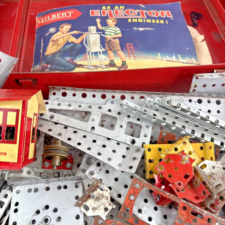 Antiguo Erector Gilbert Años 50-60 "Motor de Vapor" Nº 10062 Estuche y LOTE DE PIEZAS Foto 4 de 4
