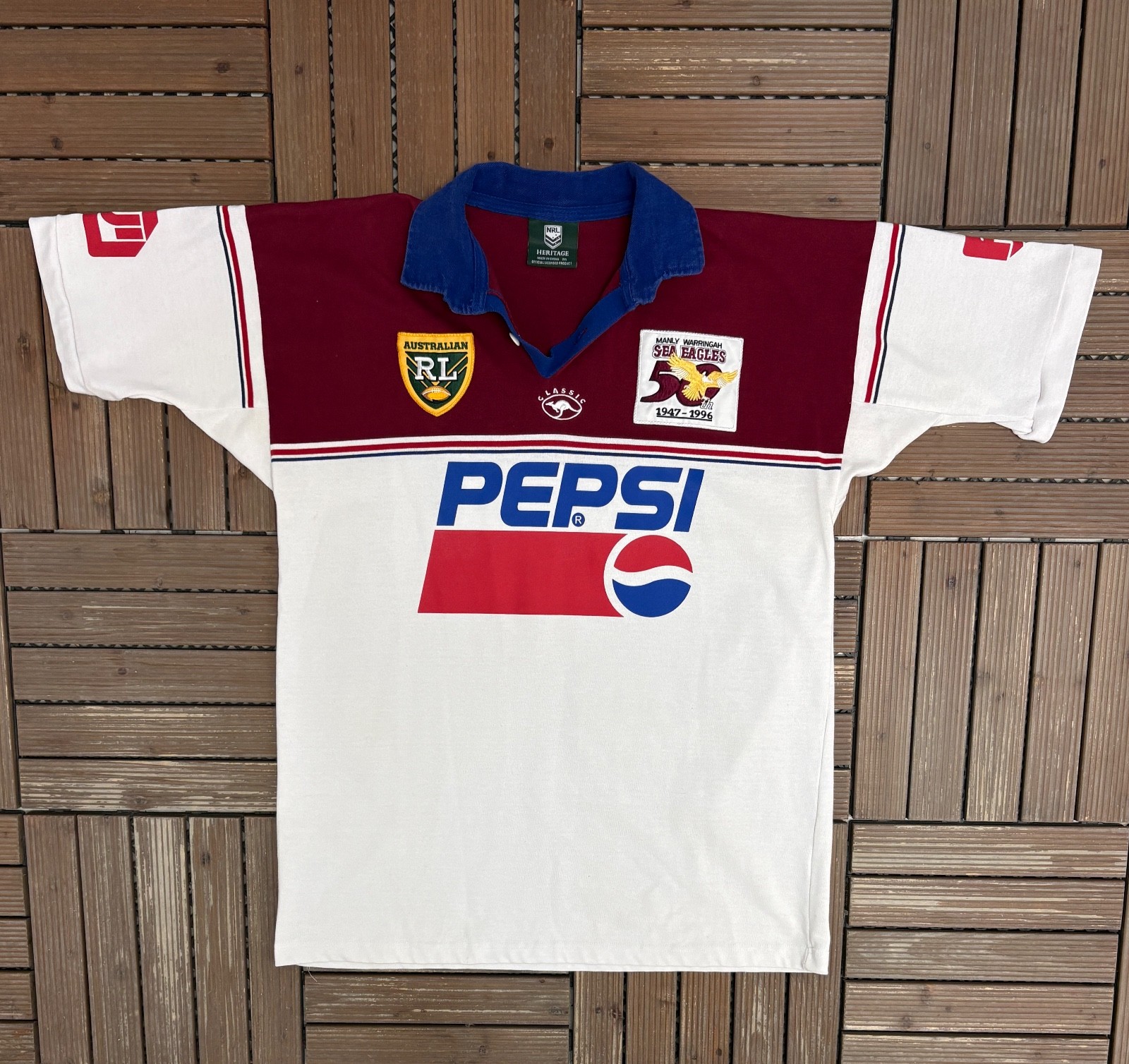 Manly Warringah Sea Eagles Vintage White Rugby T-Shirt Jersey Size Xxl