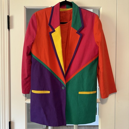 Vintage 90s Alexander Campbell Linen Colorblock Retro Blazer Jacket And Top BOLD