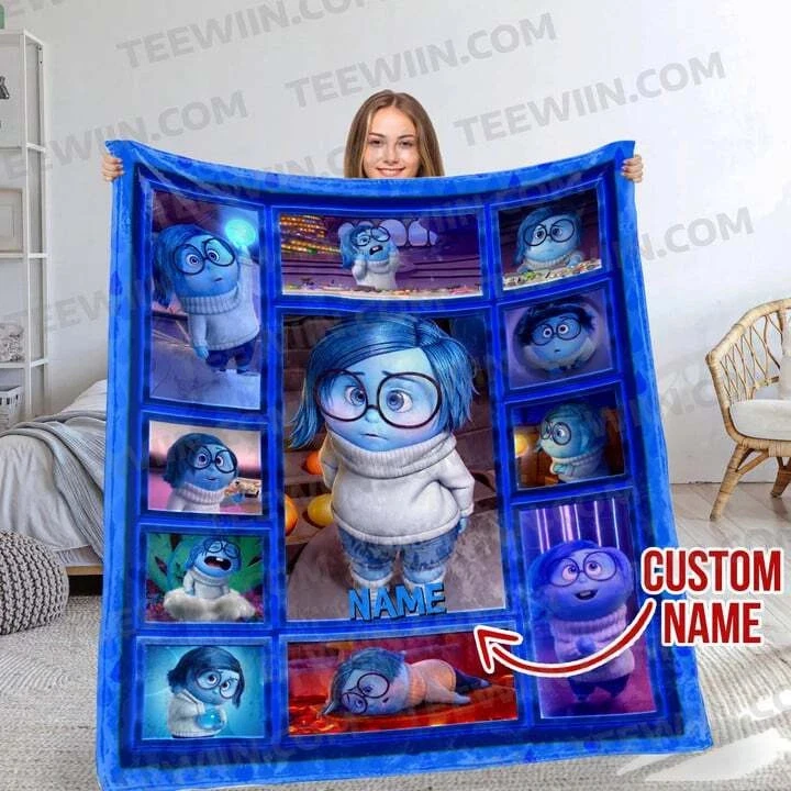 Personalized Disney Sadness Inside Out Blanket, Custom Name Fleece Blanket
