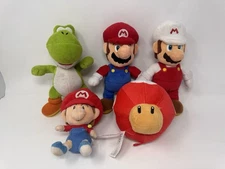 Nintendo Mario Yoshi Baby Mario Fire Mario Red Mushroom Plush Lot of 5 8”